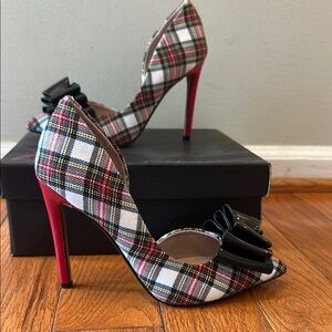 Betsey Johnson Plaid Heels with Bow